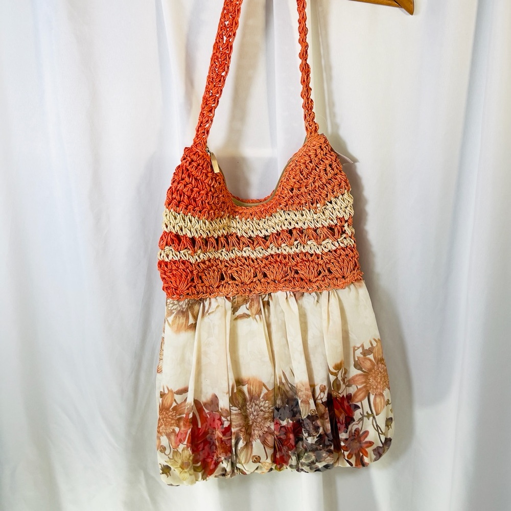 Braciano Orange and Cream Floral Hobo Bag